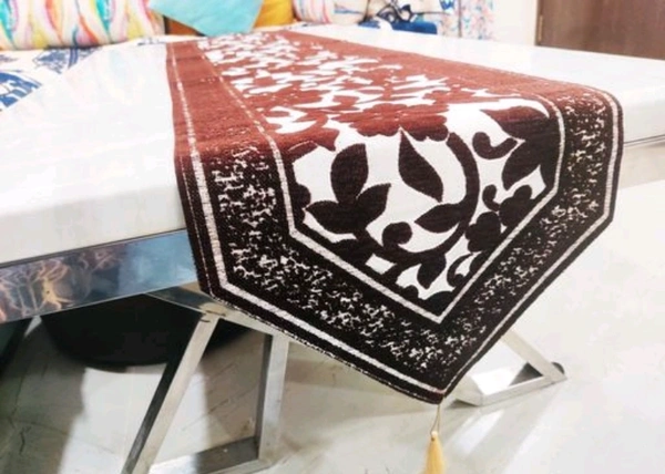 Gorki Cotton Embroidered Table Runner - Brown